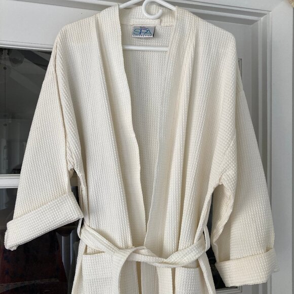 Alan Stewart Spa Collection Cream Waffle Turkish Cotton Bath Beach Robe OSFM - Picture 2 of 6